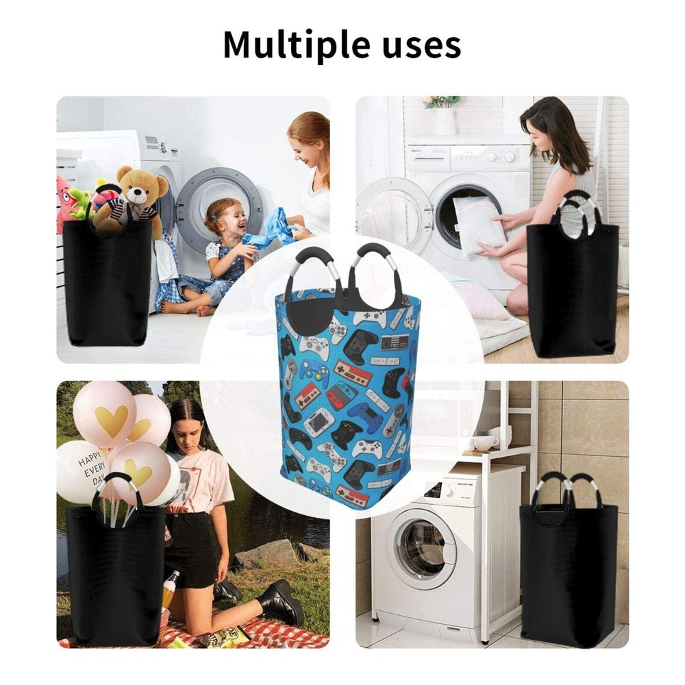 Video Game Controller Background Laundry Basket with Handles Laundry Hamper T...