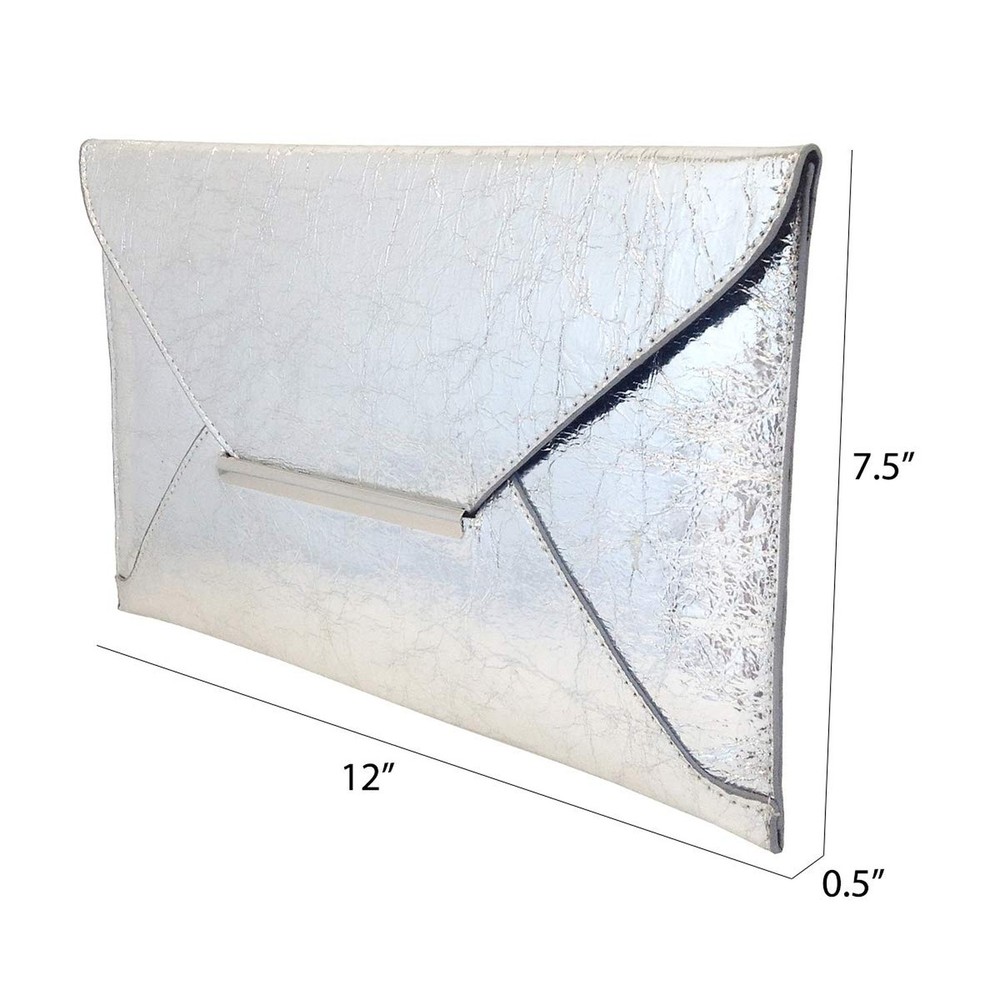 JNB Crushed Metallic Envelope Clutch Medium Silver