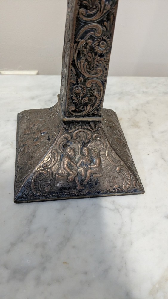 Antique E.G. Webster & Son Repousse Silverplate on Copper Candlestick