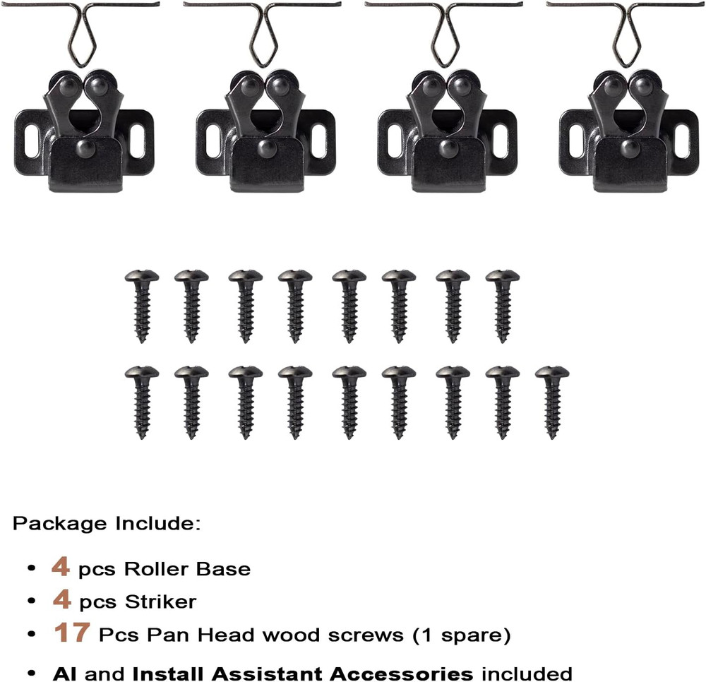 4 PCS Cabinet Latch Double Roller Catch Hardware for Cupboard Closet Kitchen Cab