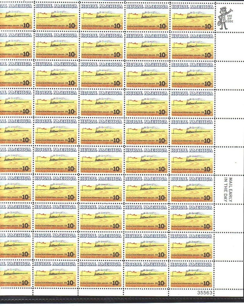 #1506 WHEAT FIELDS & TRAIN. MINT SHEET.  F-VF NEVER HINGED. BCV $16