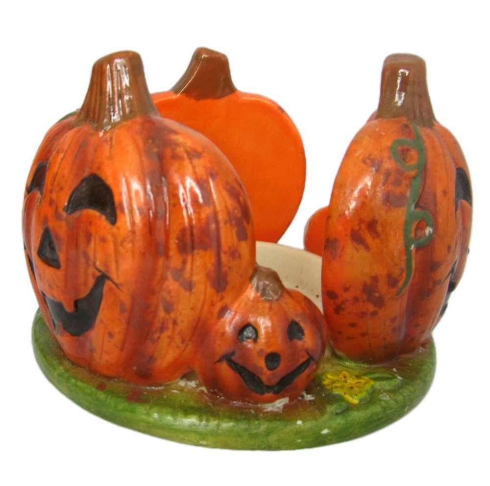 Jack O' Lantern Pumpkin Patch Ceramic Candle Holder Autumn Fall Halloween Decor