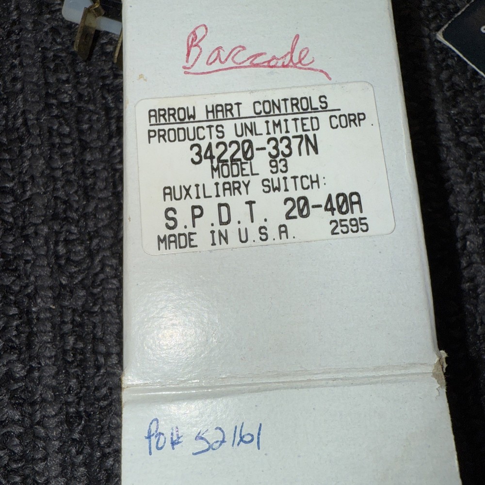 Arrow Hart Controls Model 93 auxiliary switch 34220-337n