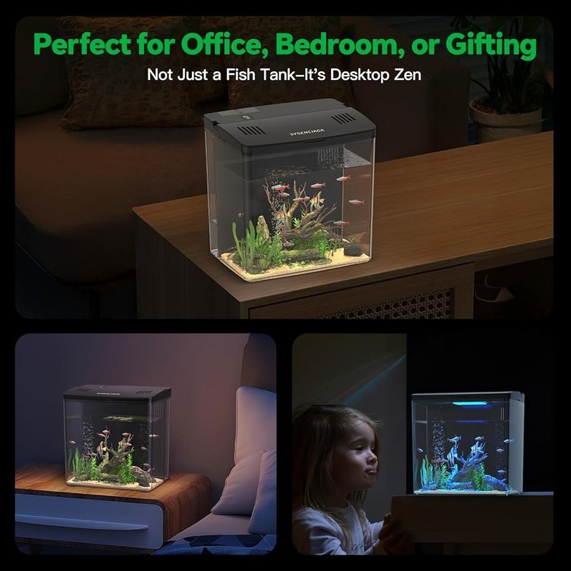 Complete Fish Tank Kit W/ LED Lights Self Cleaning Filtration System Betta Fish