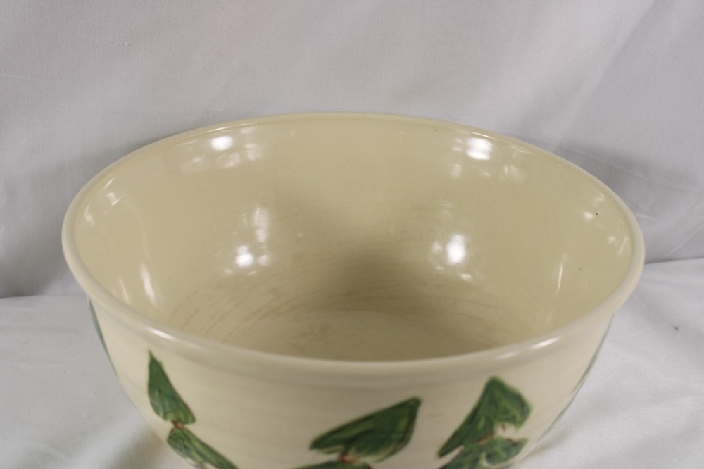 Studio Pottery Large Bowl Signed CC Christmas Trees