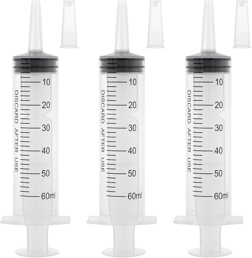 (3 Pack) 60ML Syringe with Cap, Syringes without Needle, Measurement Applicator