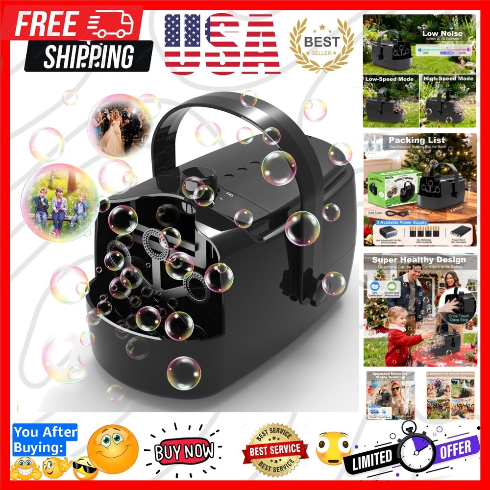 Bubble Machine Durable Automatic Bubble Blower, 18000+ Big Bubbles Per Minute...