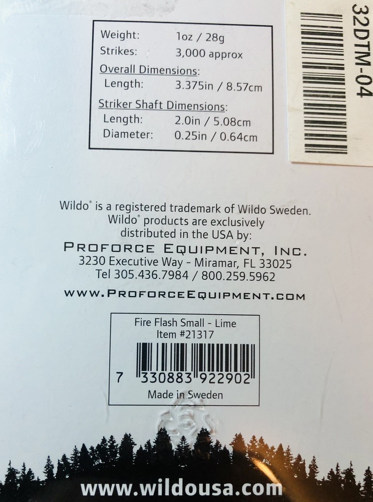 Wildo Fire Flash Small Lime Starter Camping Survival Firestarter Camp Stick NIP