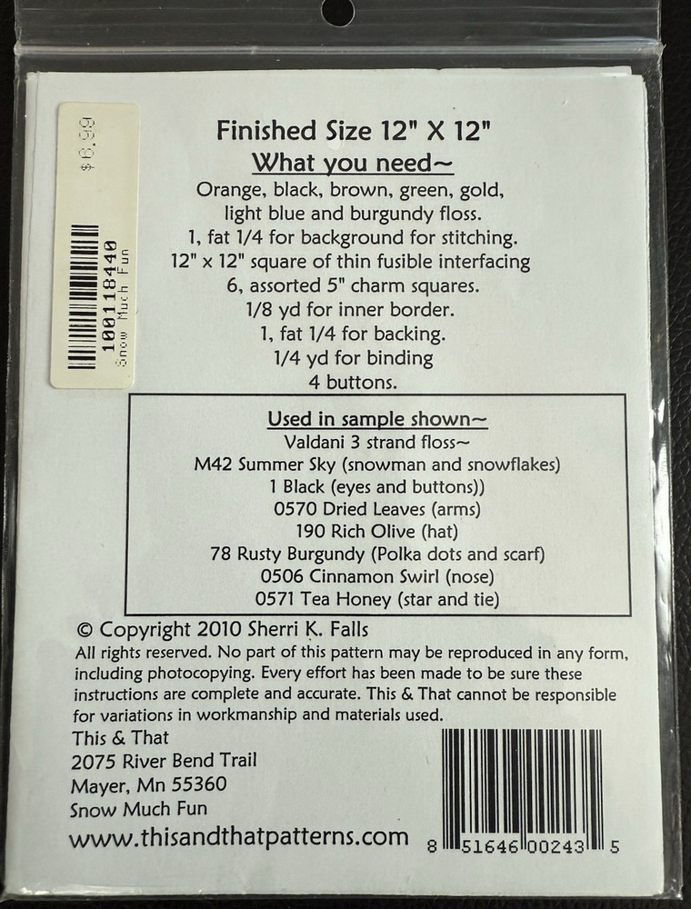 This & That Craft Pattern Snow Much Fun #160 12"X12" Pattern Only