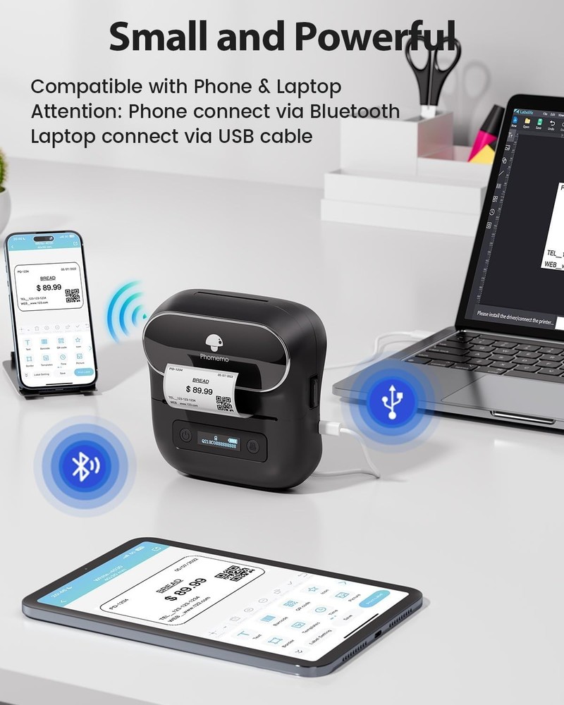 3 Inch Thermal Printer with Bluetooth Connectivity for Labeling Projects