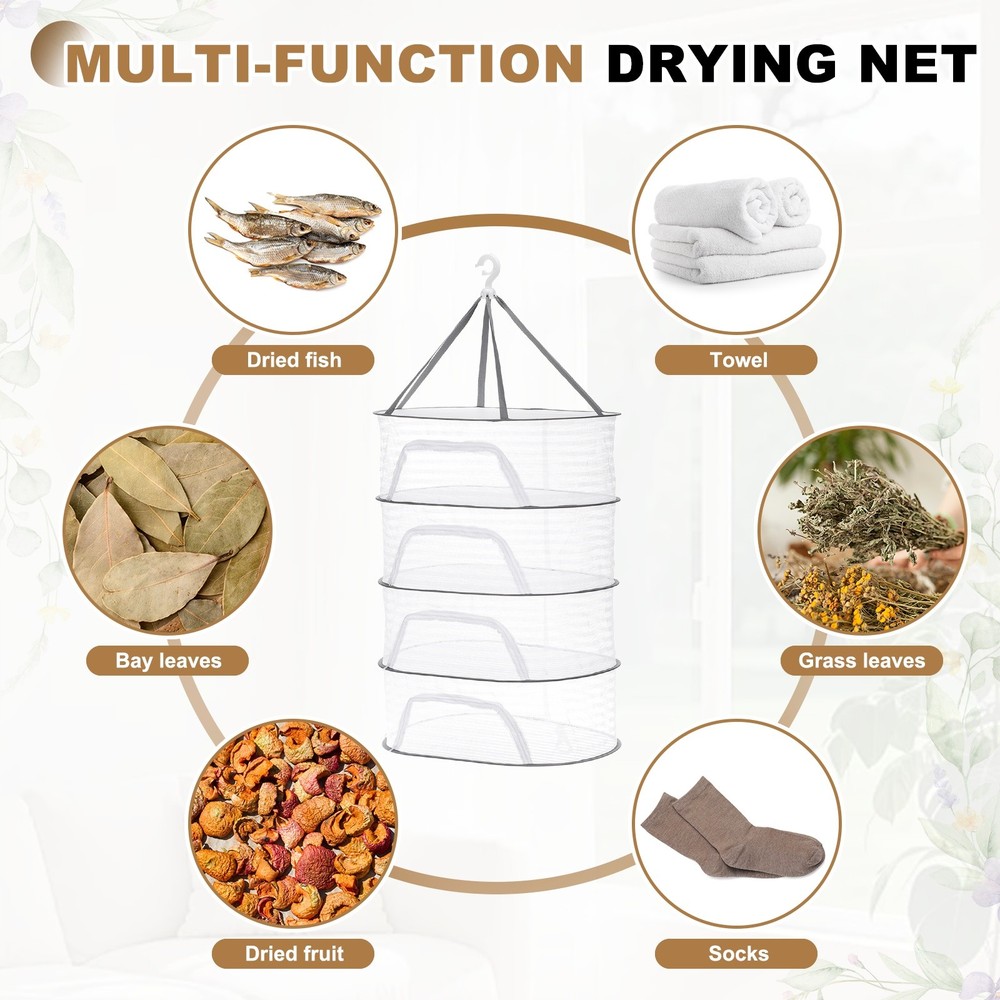 Herb Drying Rack, 24" 4-Layer Hanging Drying Mesh Net, White