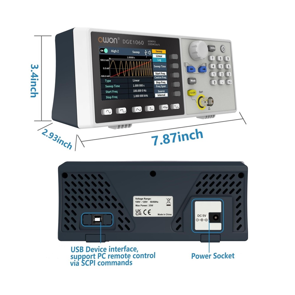 OWON Waveform Generator, 60MHz Bandwidth,300MSa/s Sampling Rate, 14 bits Vert...