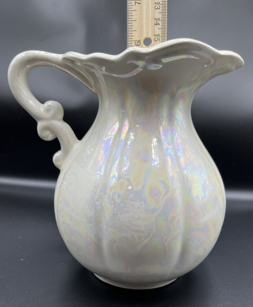 Victorian-style Iridescent ceramic pitcher w/roses