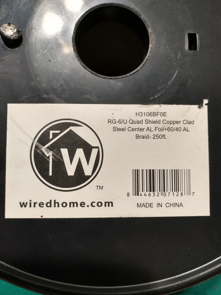 RG6 Bulk Coax Cable, Quad Shield 250 Ft. Spool