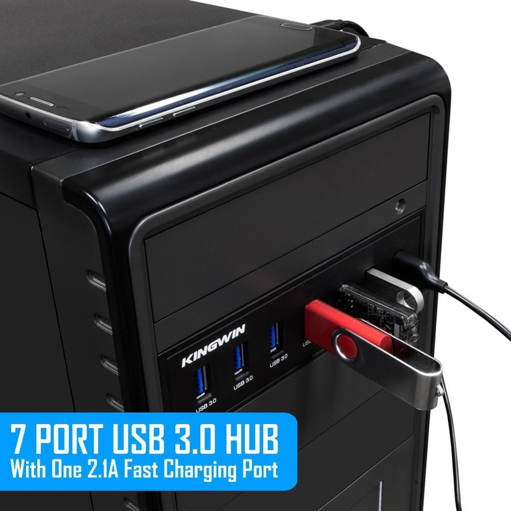 Kingwin Front Panel USB 3.0 Hub 7 Port & One Fast Charging USB 2.1A Charging ...