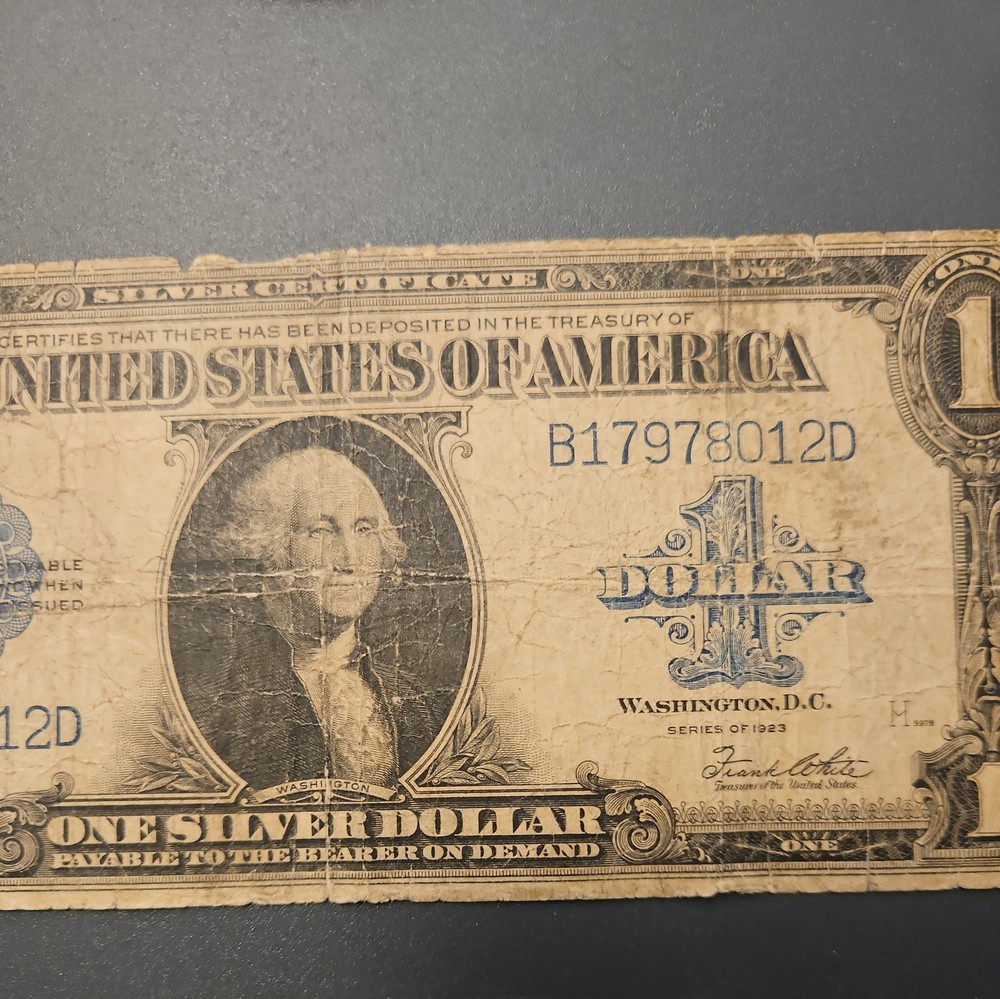 1923 $1 One Dollar Silver Certificate Note Large Size Banknote.