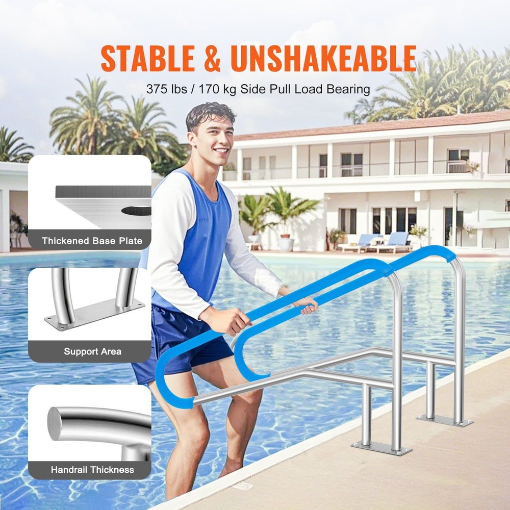 2pcs 55x32in Pool Grab Bar 304SS w/ Mounting Hardware Rust-Proof
