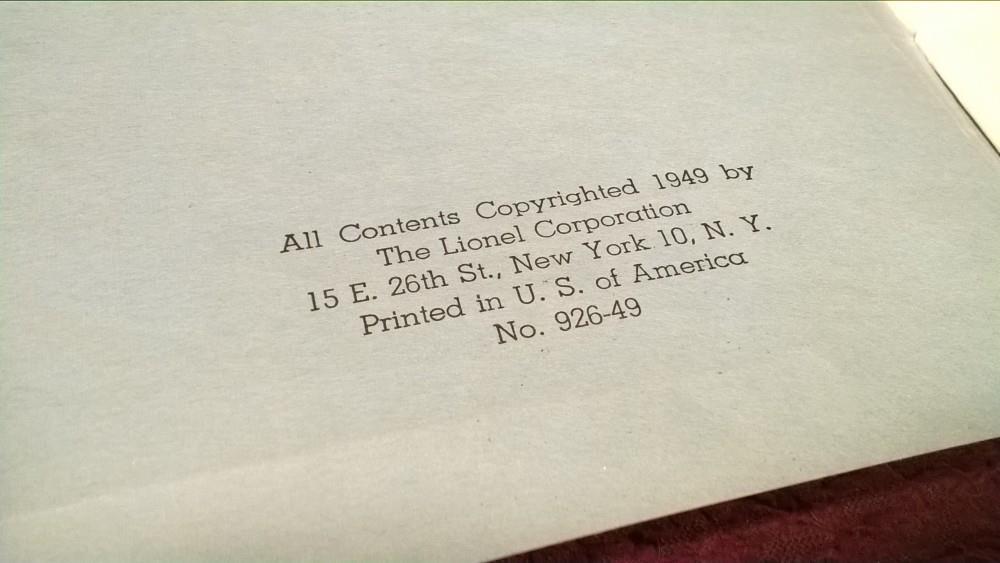 LIONEL POST WAR 1949 OPERATING INSTRUCTIONS BOOKLET