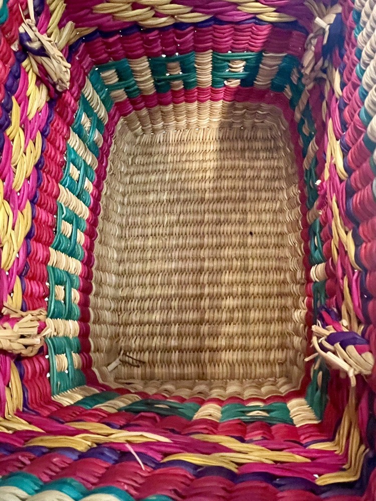 Handmade Woven Multicolor Straw Basket Made In Mexico