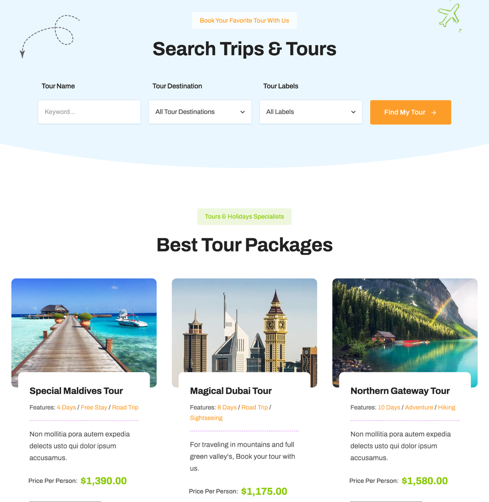 Tour Operator Website Design with Free VPS Web Hosting and Installation