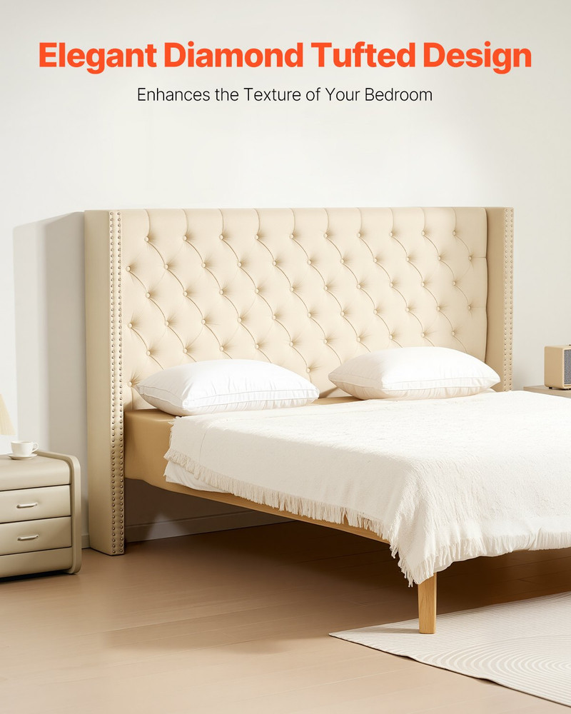 Headboard for King Size Bed with Adjustable Height Sponge & Fabric Cream
