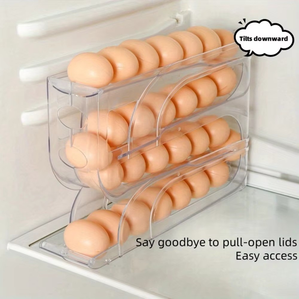 Egg Dispenser Automatic Rolling Egg Tray Organizer, Space Saving Refrigerator