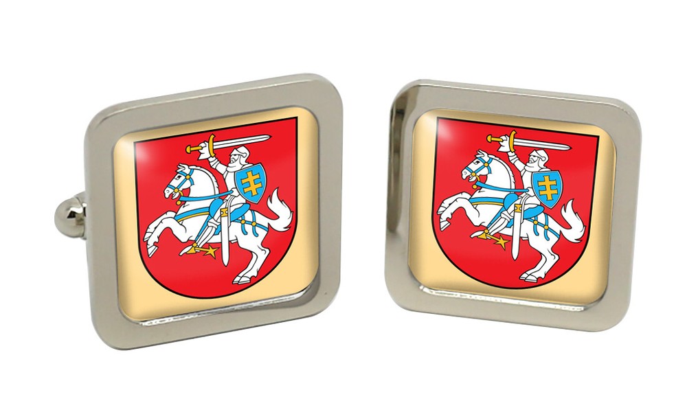 Lithuania Square Cufflink in Chrome Box