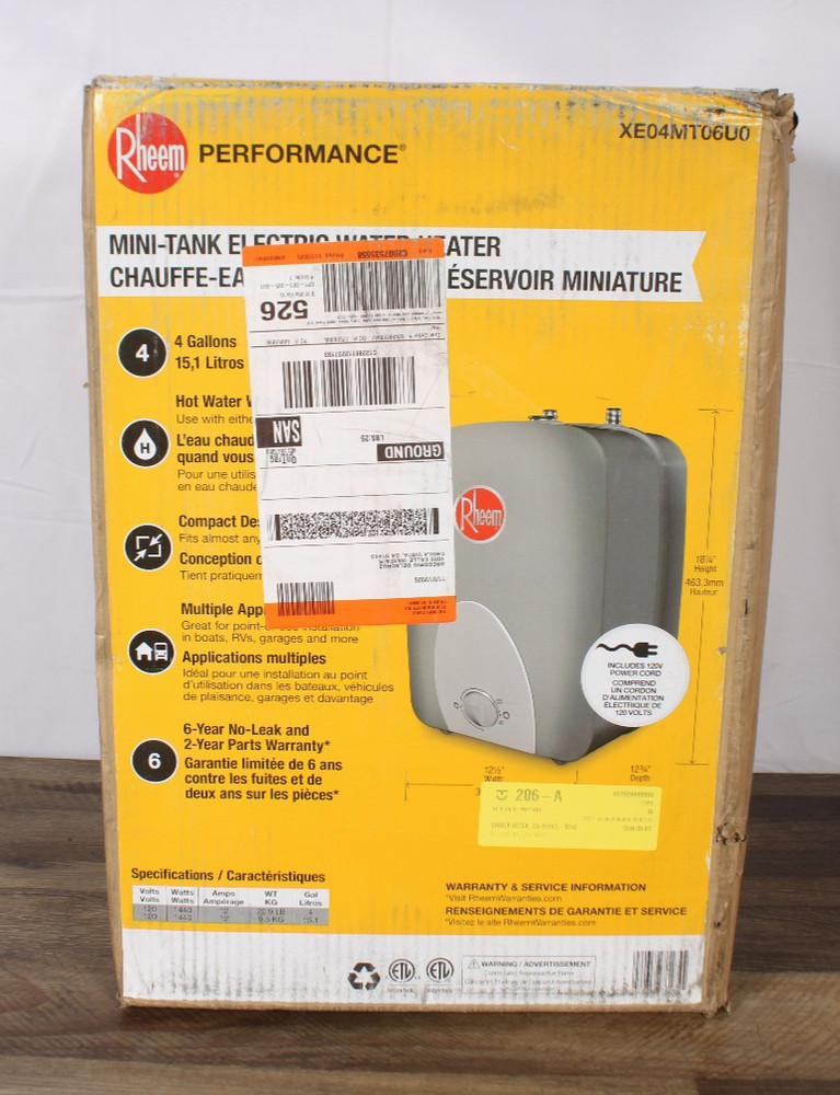 Rheem XE04MT06U0 4 Gallon 120V Plug-In Mini Tank Water Heater Performance -Open