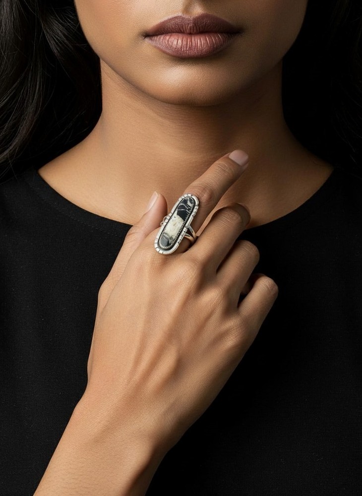 Handcrafted Sterling Silver and White Buffalo Ring Adjustable