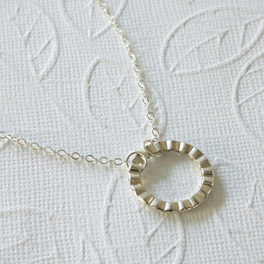 Sterling Silver Textured Circle Connector Necklace