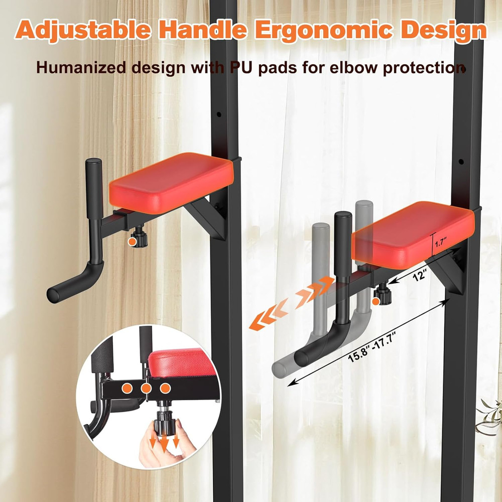 Power Tower Pull Up Bar Dip Station Adjustable Home Gym Strength Training