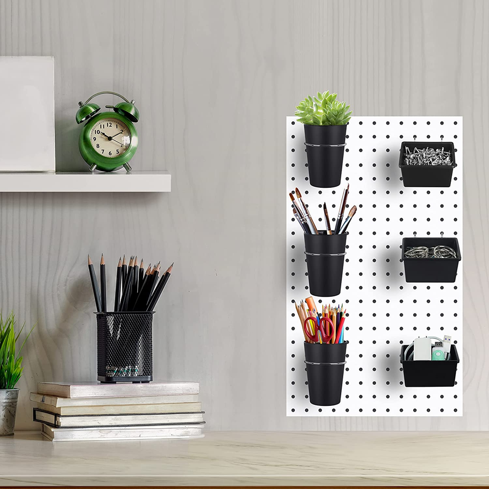Bins Pegboard Cups Holder with Hooks Accessories Organizer Tools Storage 6 Set