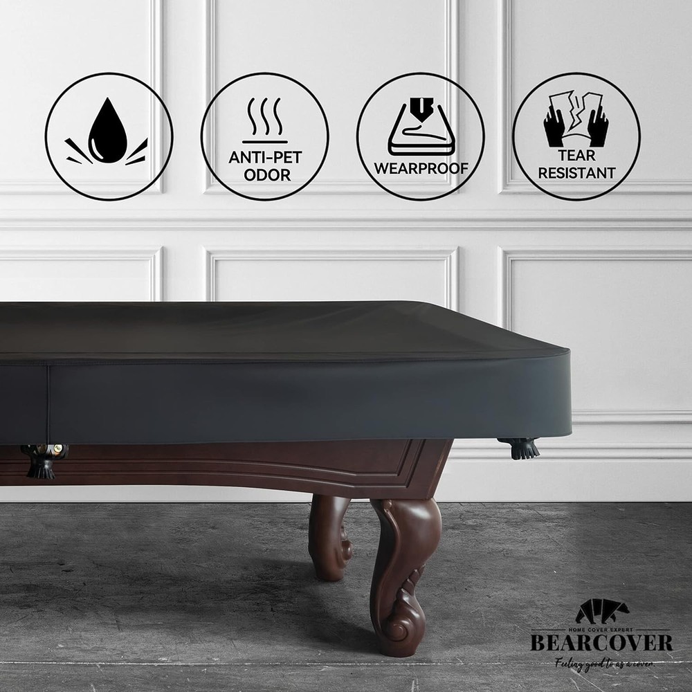 Durable Black Leatherette Pool Table Cover with Adjustable Drawstring – 8FT Size