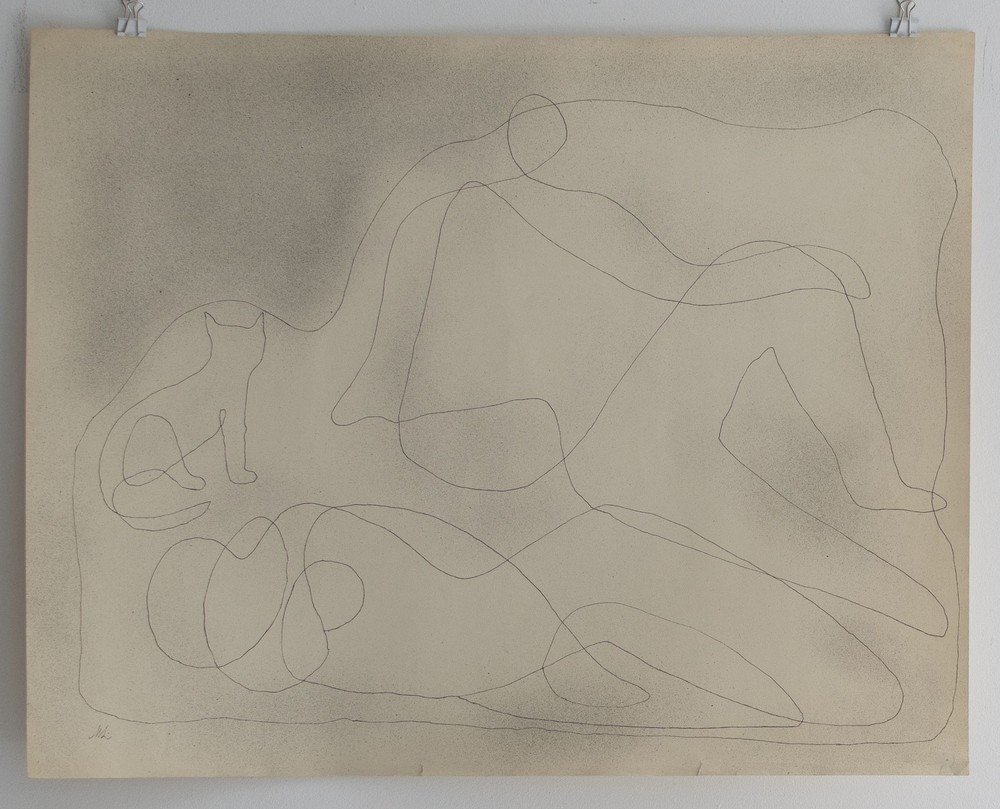 Hellmuth Mueller-Leutert Human Cat Large Format Sign Unique Drawing 1930s