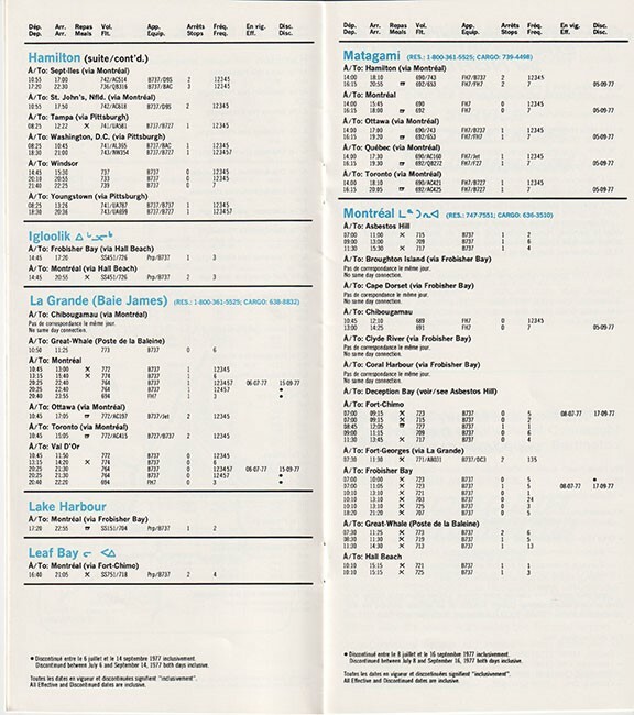 Nordair timetable 1977/06/15