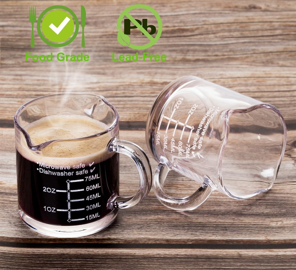 Ackers Etched Scale Espresso cup with Handle, Thickened 4 Ounces, Clear