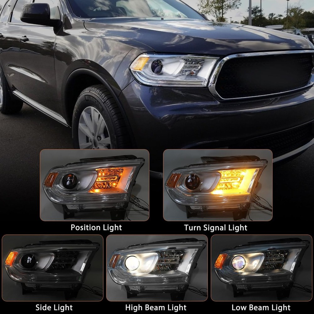 Halogen Headlight Assembly Compatible with Dodge Durango 2014-2020 Replacement C