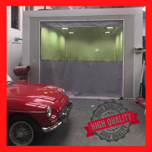 2.2m x 6.1m RED/CLEAR PVC CURTAIN with Hook & Loop Centre