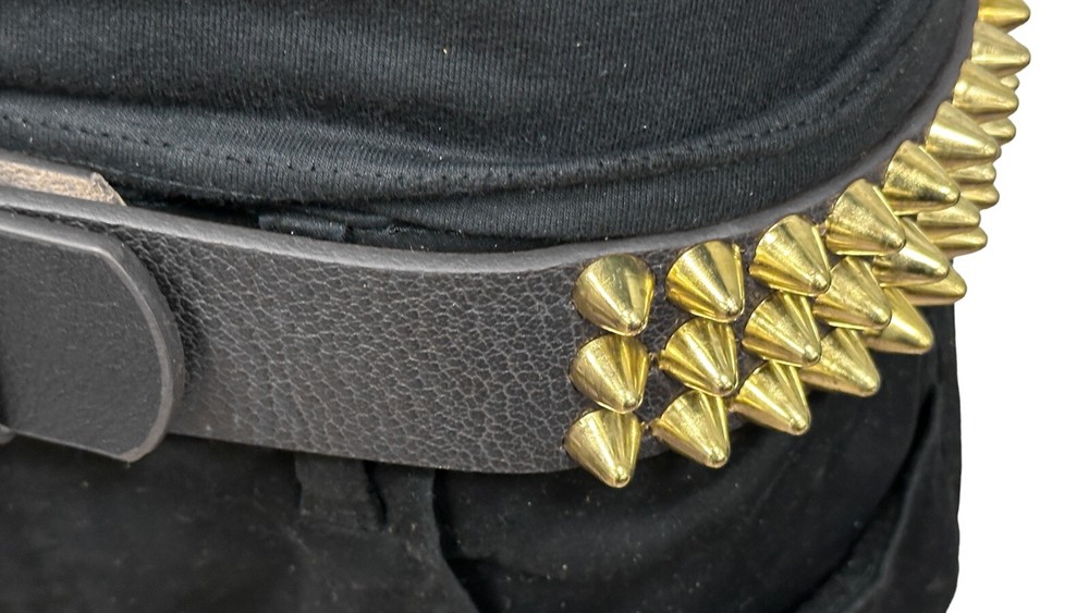 THREE Row Gold UK77 CONE Stud Belt Leather Handmade Studded Belt Punk Goth