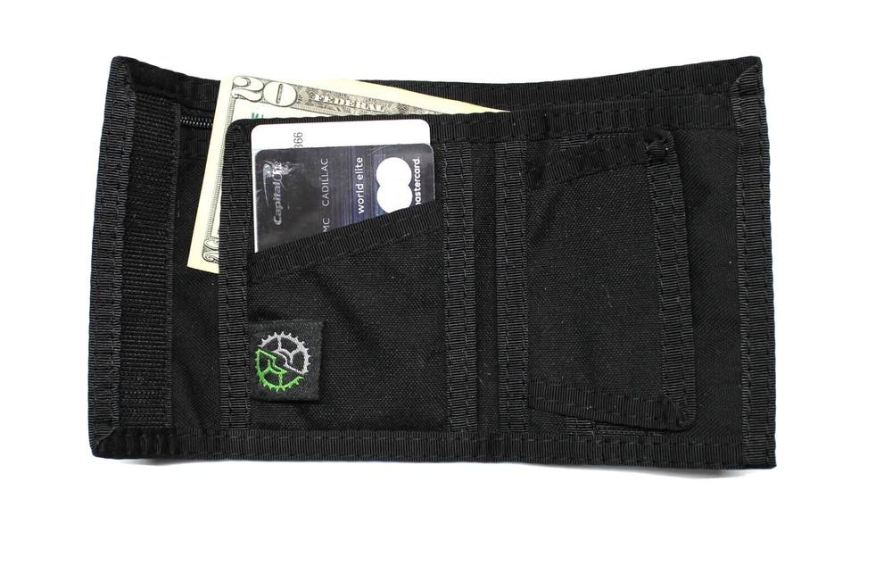 Kid sized Nylon Billfold Wallet with Coin Pocket - Black