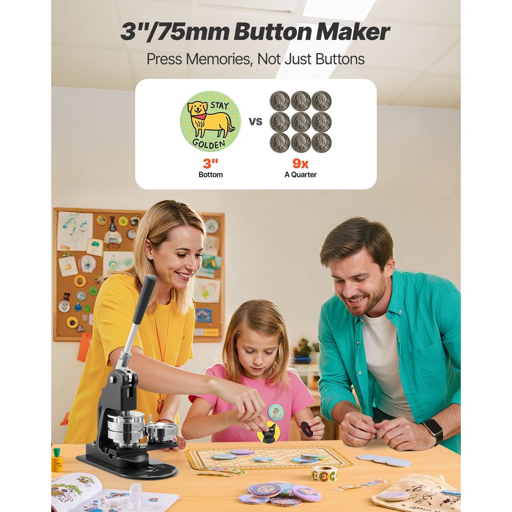 Uimoso Button Maker Machine 3-in-1 with 500pcs Pin Components, Black