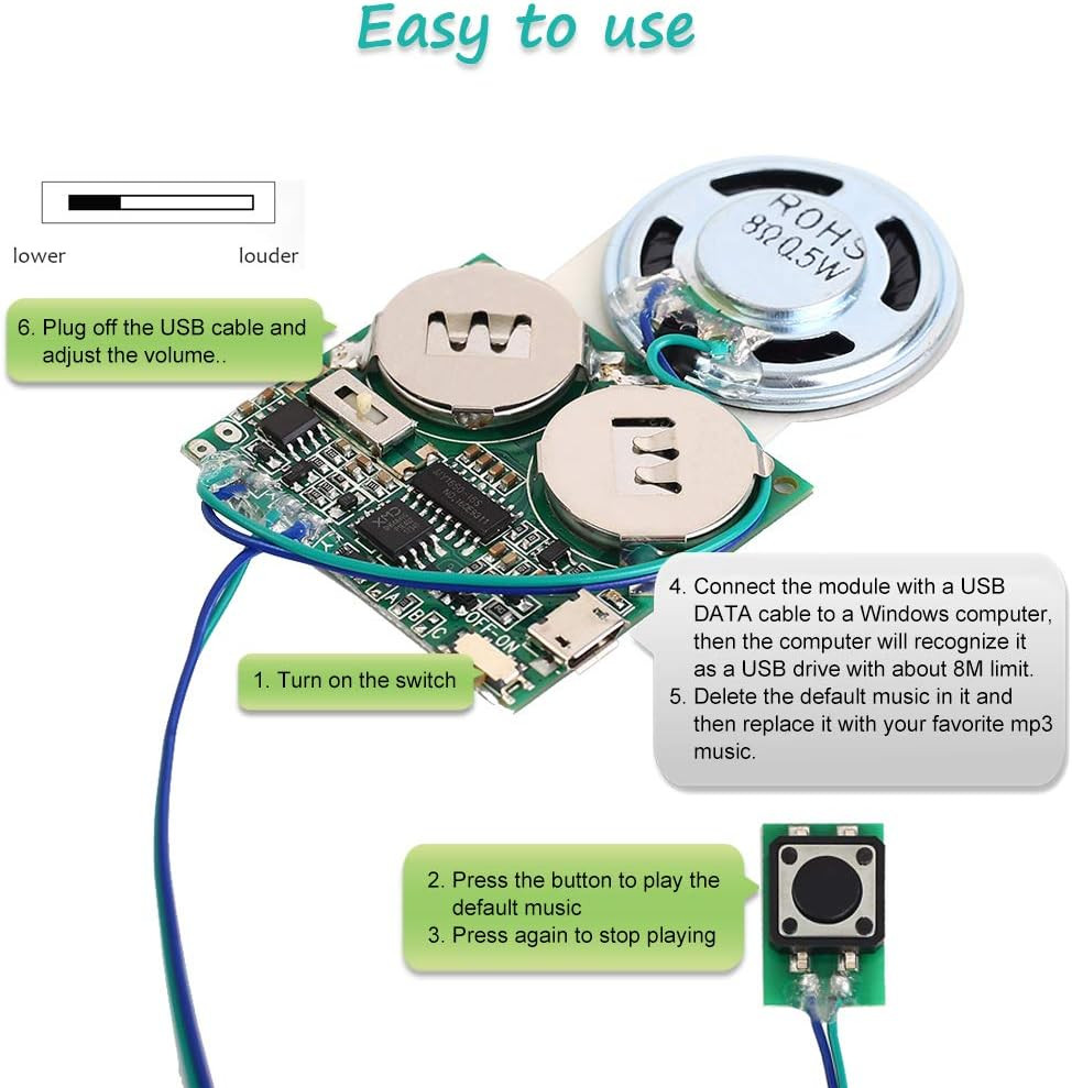 Recordable Sound Module, Icstation 8M USB Programmable Sound Chip with Speaker,