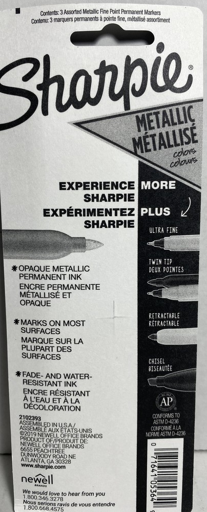 Sharpie Metallic Permanent Markers, 1 Each Gold+Silver+Bronze New