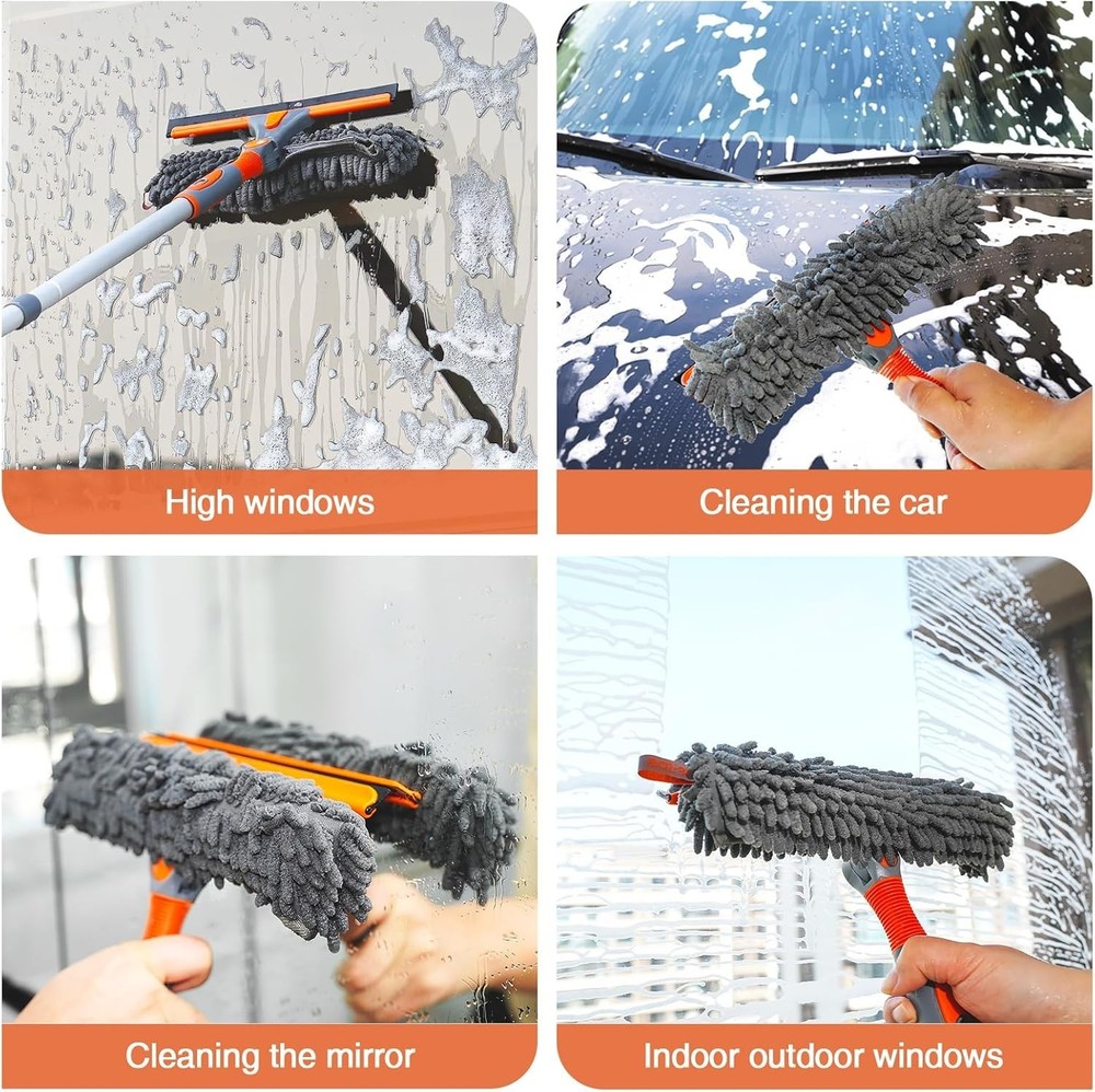 89'' Squeegee Window Cleaner 2 in 1 Rotatable Window Cleaning Tool Kit with E...