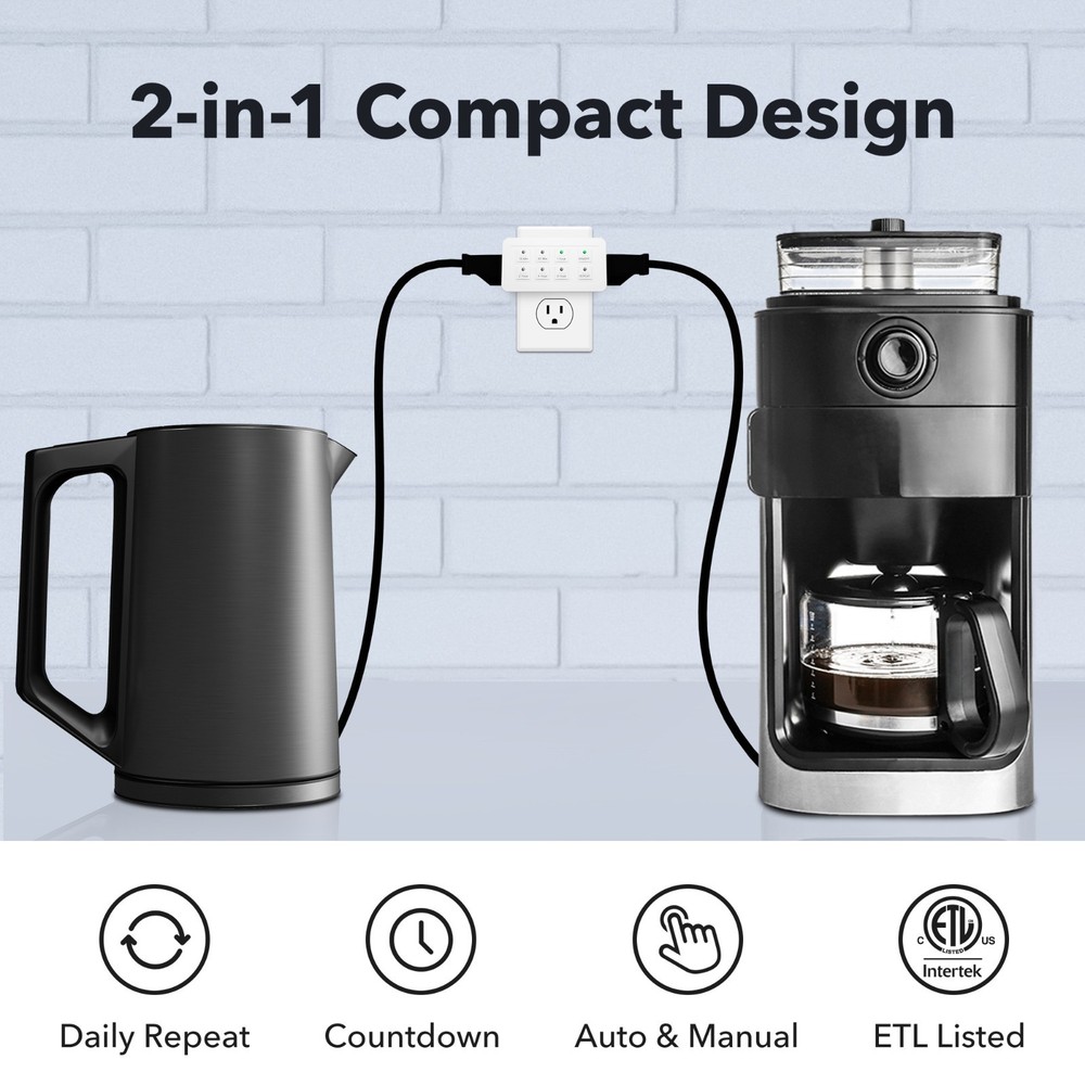 BN-LINK Indoor Countdown Timer with Repeat Function, 2-Outlets 15A/1875W