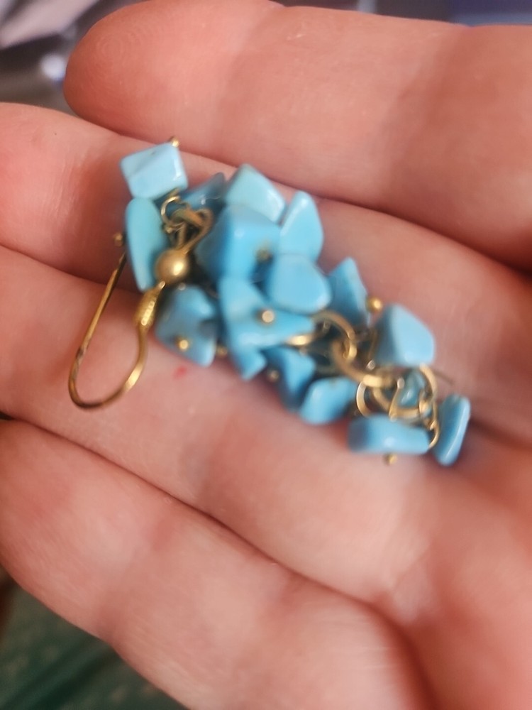 Silver Goldplated Turquoise Cluster Earrings Dangle 2"