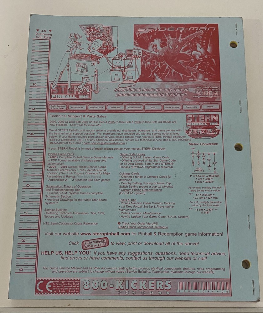ORIGINAL-STERN-SPIDER MAN-OWNERS MANUAL