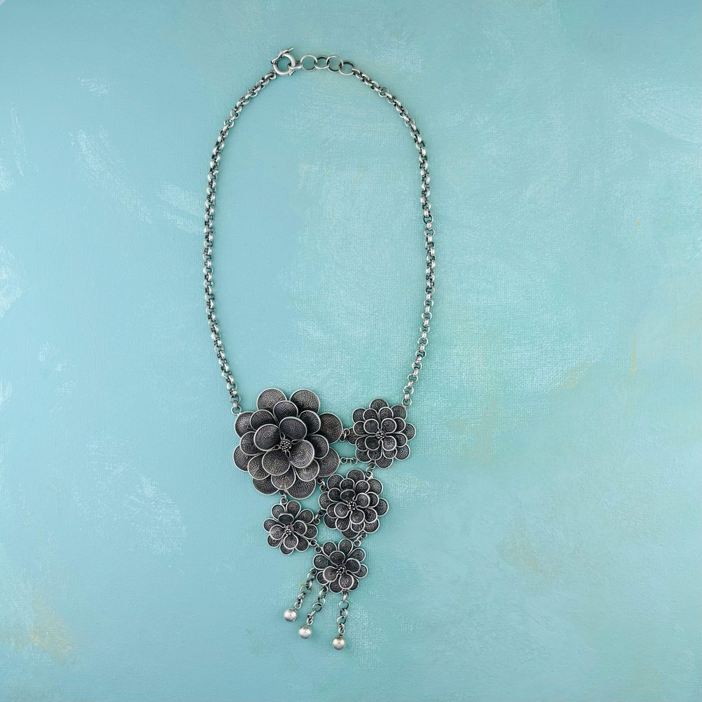 Sterling Silver Five Flower Necklace - 18 in