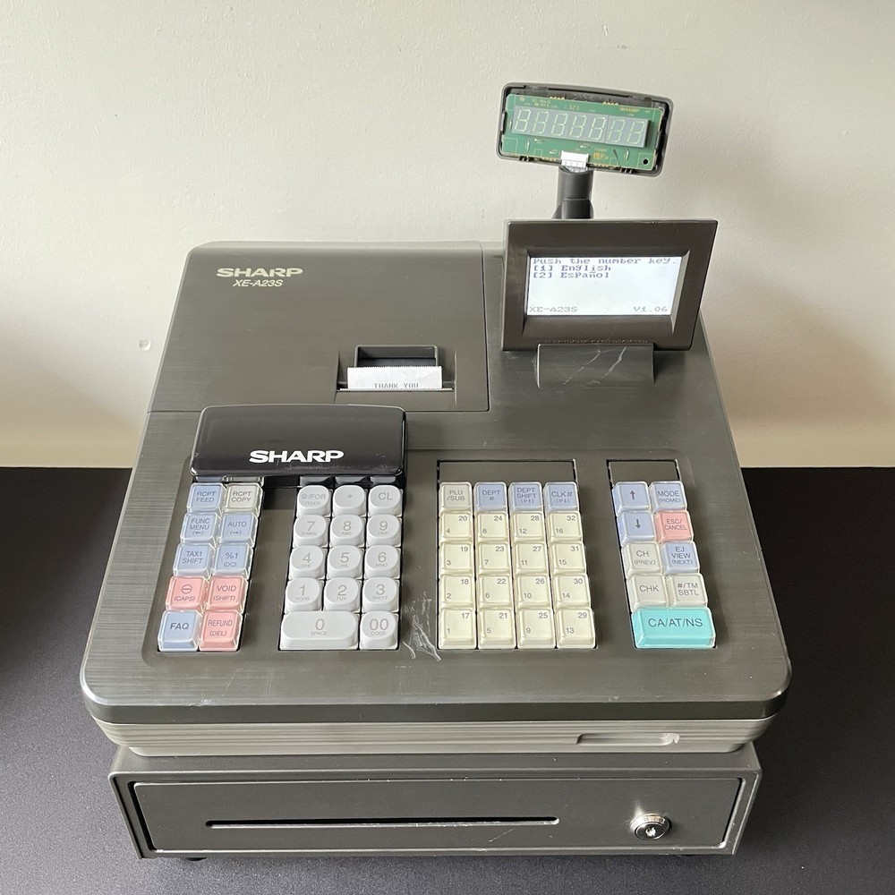 READ - Sharp XE-A23S Electronic Cash Register Thermal Print - Working (No Key)