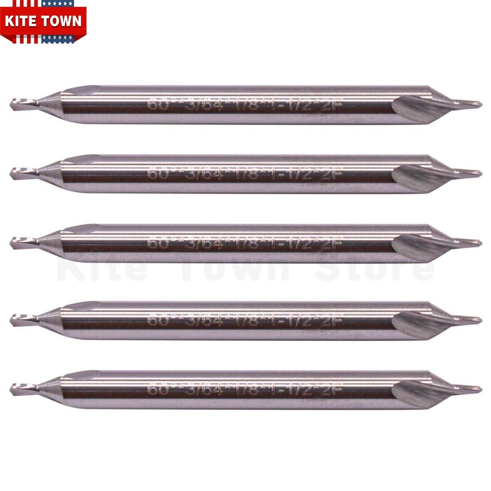 5Pcs #1 60 Degree Solid Carbide 3/64" x 1/8" x 1-1/2" Center Drills - Double End